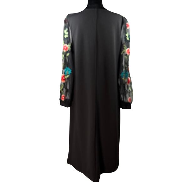 Zapelle Black Dress 1X Sheer Floral Embroidered Sleeve Midi Plus 18W - Picture 4 of 9